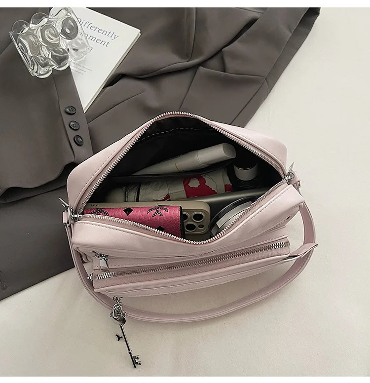 Soft PU Leather Messenger Bag for Women Multiple Zippers Shoulder Bag Casual Handbag Big Travel Crossbody Bags Large Capacity 260326