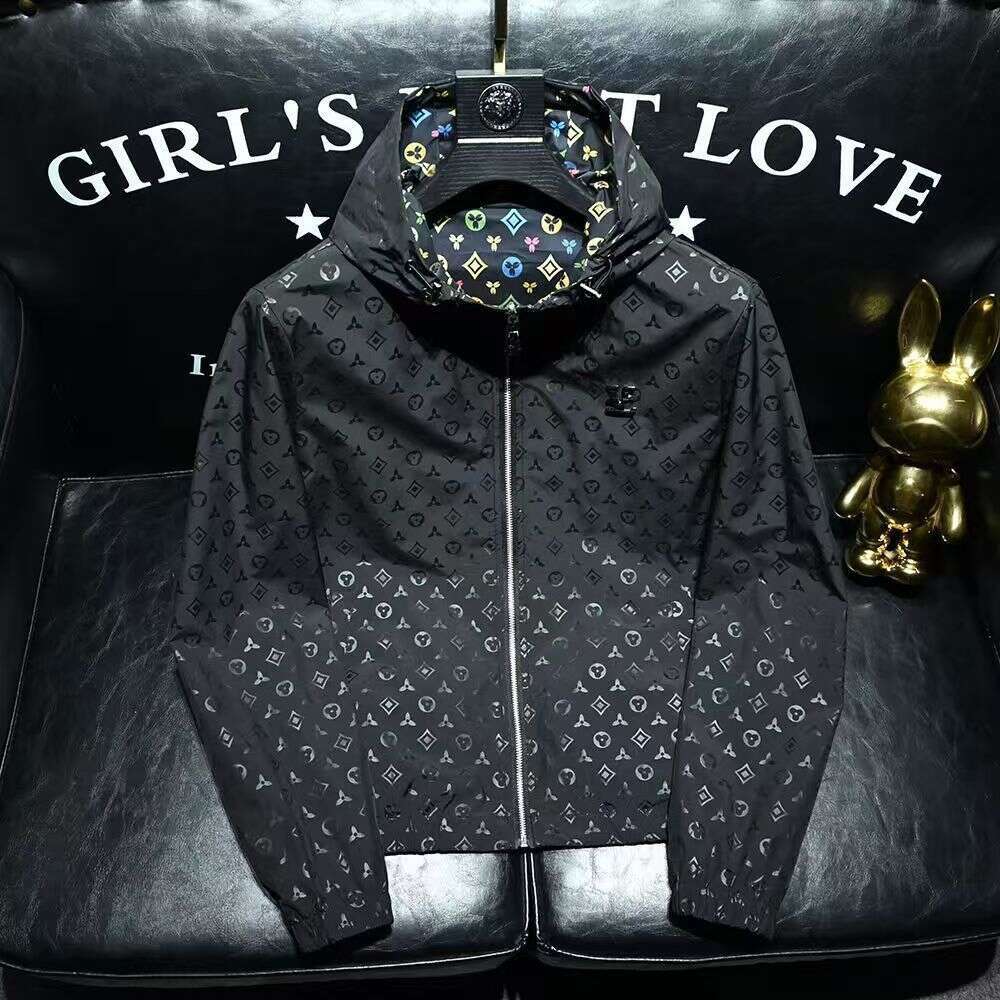 Men Full Print Trendy Fashion Hooded Jacket Spring Autumn New Casual Slim Fit Stylish Coat