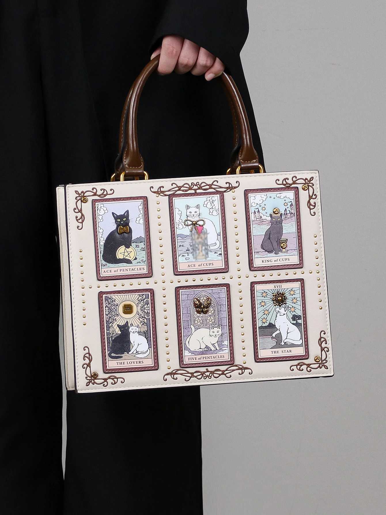 2025 High-end fashion summer new handbag female bag niche design Tarot tile tote bag large capacity Y2K cute cat bag strange win C260327