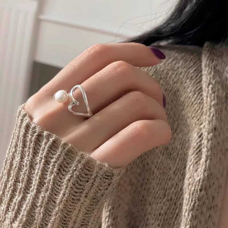 VENTFILLE 925 Sterling Silve Love Heart Ring for Women Girl Gift Line Pearl Korean Sweet Jewelry Birthday Gift Dropshipping H260328