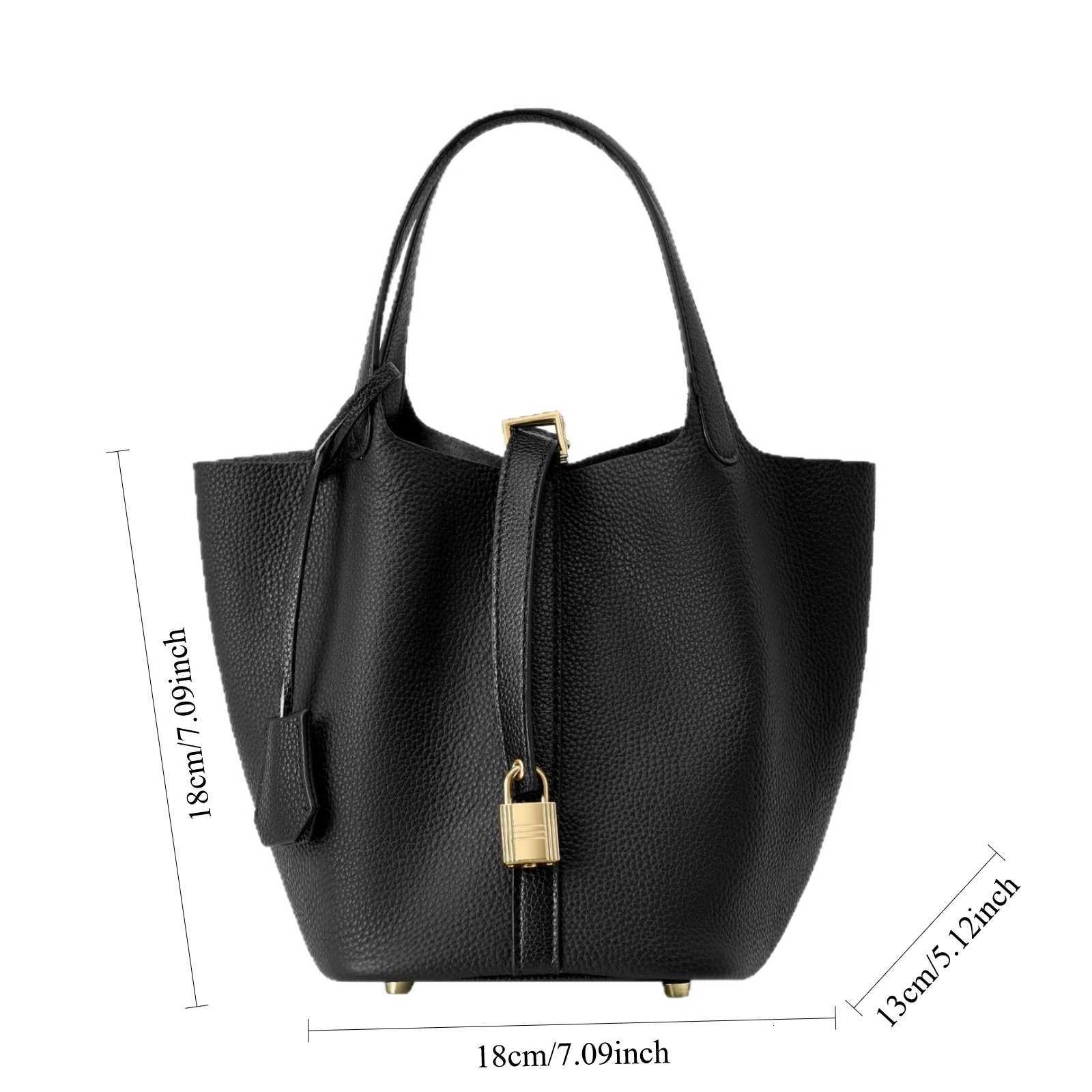 Top Grain Cowhide Women Bucket Handbag Basket Tote Genuine Leather Shoulder Crossbody Luxury Commuter Chic Fashion Trend C260327