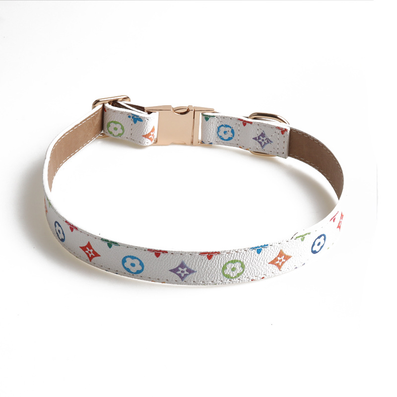 Pet collar with all metal buckle and old flower dog collar, adjustable PU dog collar