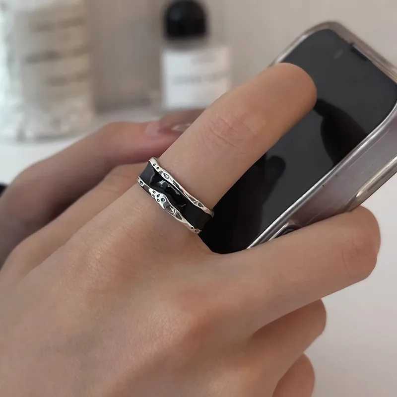 PANJBJ 925 Sterling Silver Black Drip Glaze Pinky Ring for Women Irregular Classics Fashion Versatile Jewelry Gift Dropshipping H260328
