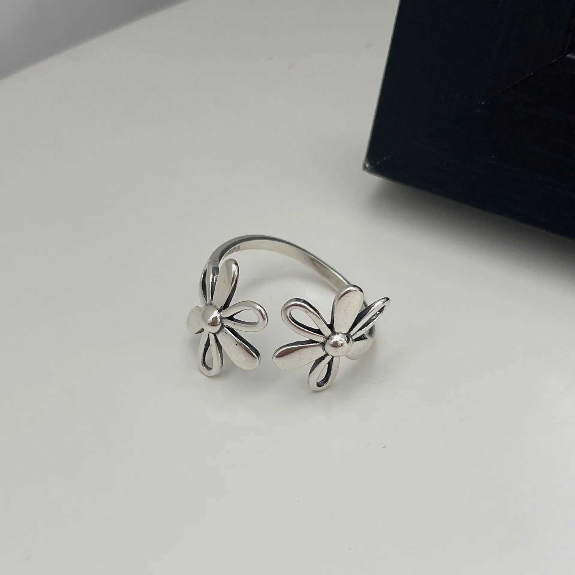 VENTFILLE 925 Sterling Silver Open Flower Ring For Women INS Fashion Cute Design Party Jewelry Gifts Dropshipping H260328