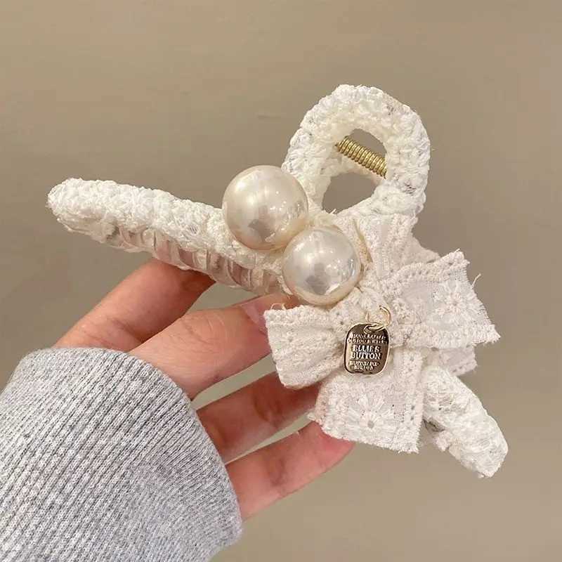 1pc Elegant temperament lace pearl large grab clip new style hair clip high-end shark clip at the back of the head H260328