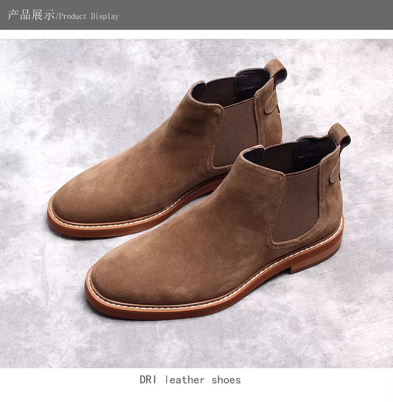 Men's Faux Suede Chelsea Boots High-Top Casual Retro British Style Warm Short Boots for Men