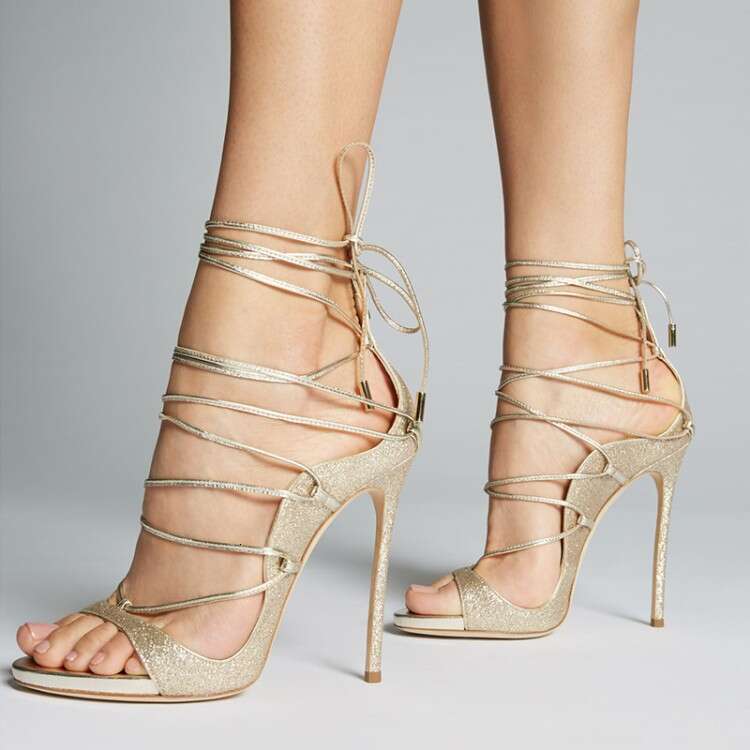 2026 Summer Lace-Up Sandals Export Thin Heel High Heels Large Sizes 34-46 gold