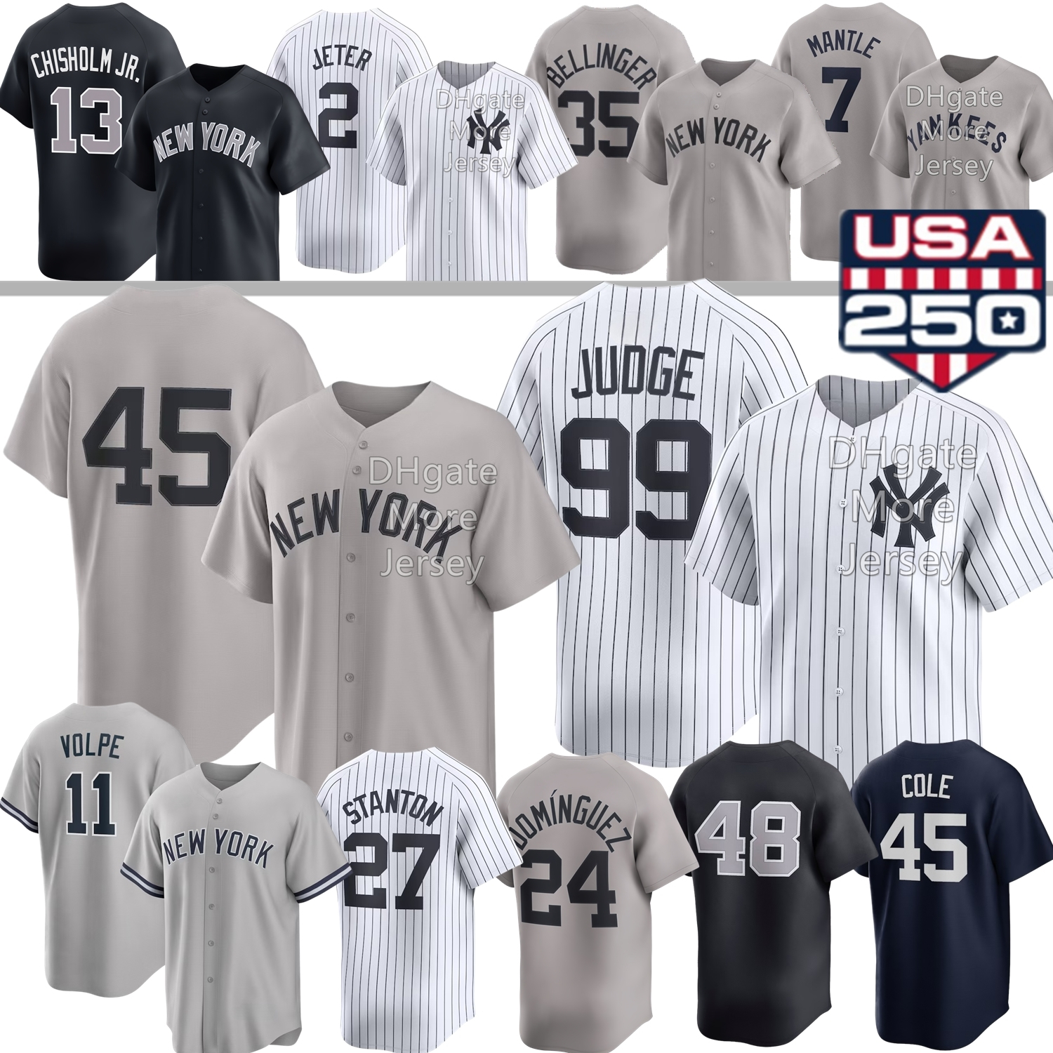 NY YankeesS Baseball Jersey Aaron Judge Jasson Dominguez Gerrit Cole Anthony Volpe Max Fried Derek Jeter Goldschmidt Chisholm Jr. Ruth Mantle Wells Rivera Bednar