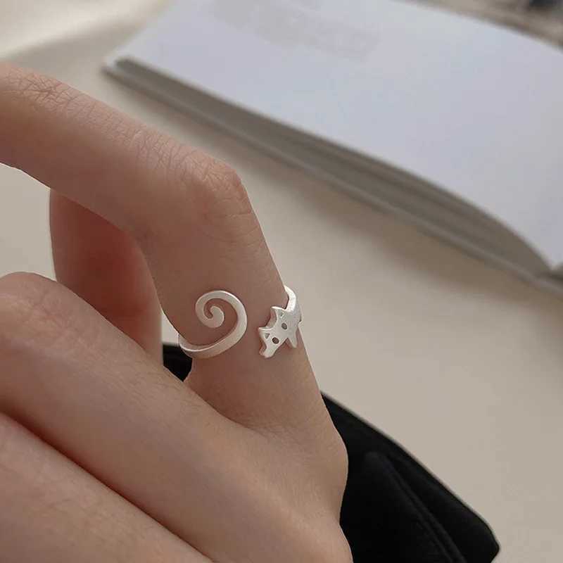 Cute Silver Color New Trendy Cat Engagement Rings for Women Couple Elegant Simple Handmade Finger Anillos Jewelry Adjustable H260328