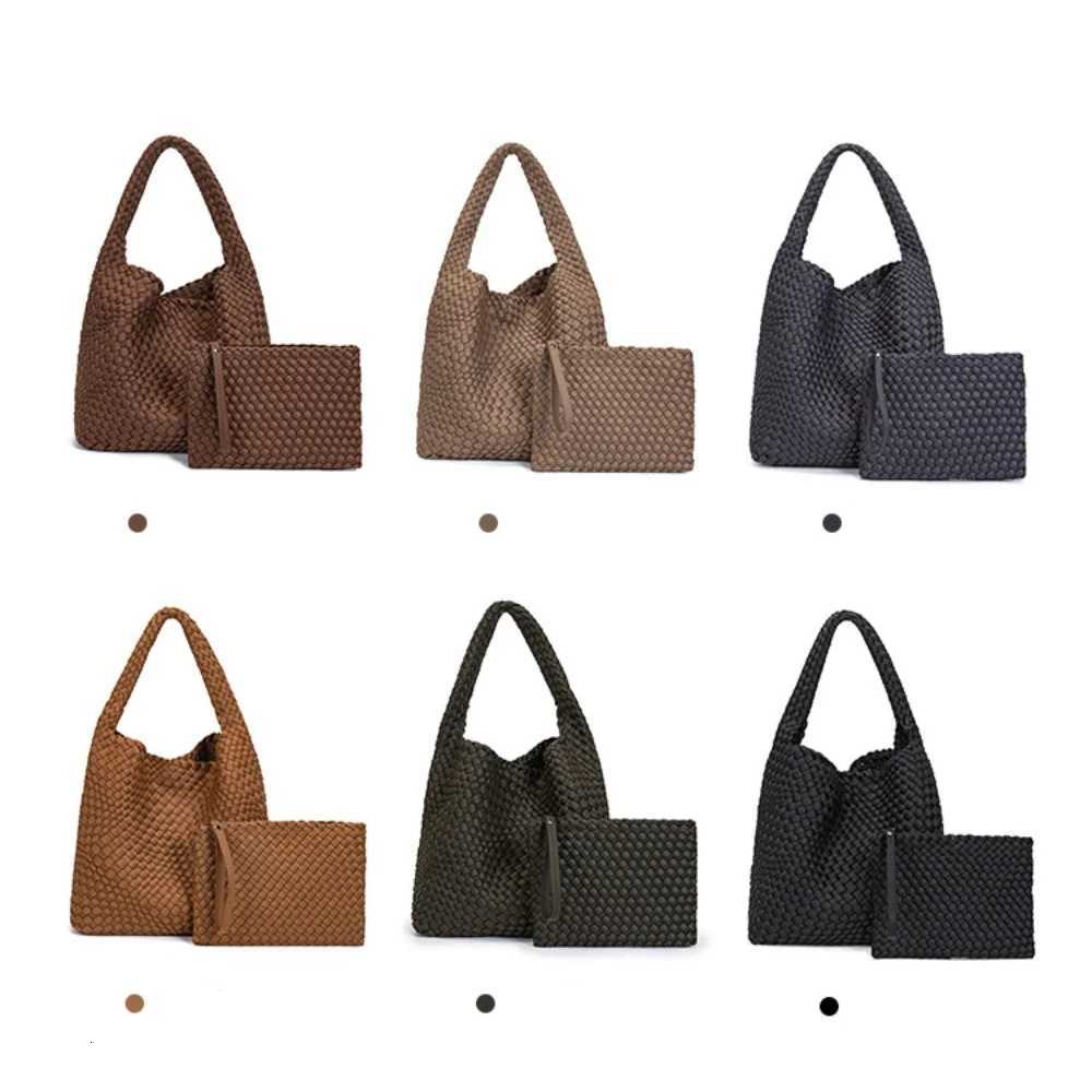 New Neoprene Leather Woven Underarm Bag Pure Hand-woven Bags Basket Design Large Capacity Shoulder Bag Commuter Classic Handbag C260327