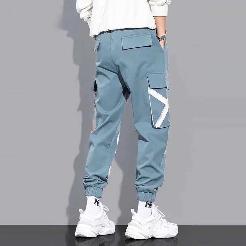 Men Casual Cargo Pants Male High Street Waist Drawstring Loose Multi Pocket Pants Fashion Straight Leg Comfortable Pants M260328