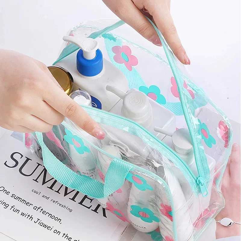 Transparent PVC Makeup Bags Portable Womens Floral Waterproof Cosmetic Bag Travel Washing Toiletry Shower Storage Pouches D260328