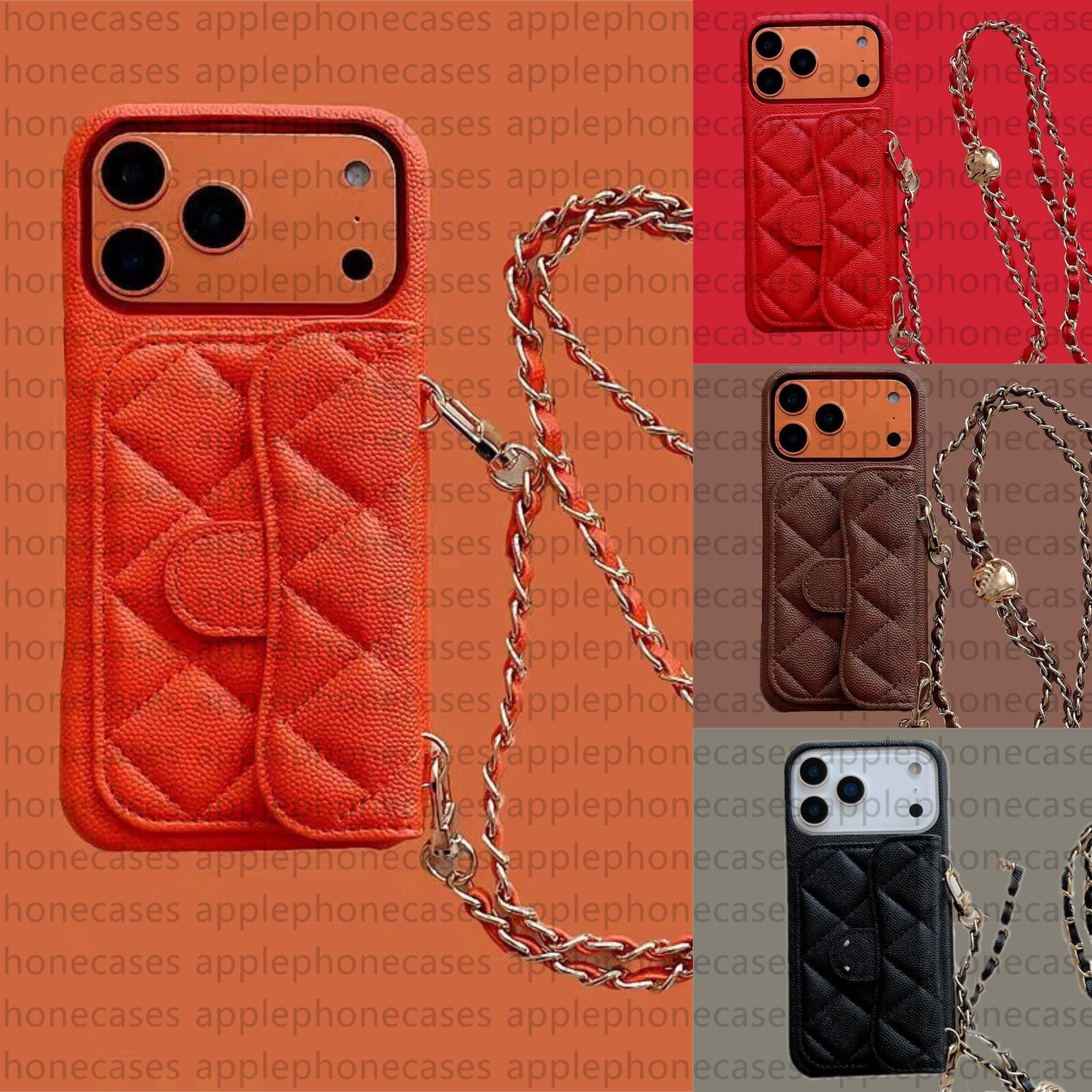 TOP Cross body Phone Case Designer iPhone Case For iPhone 17 Pro Max 16 ProMax 15 14 13 12 11 17 Air 15 Plus 16 Plus Case Card Holder Leather Caviar Quilted Wallet Case Chain