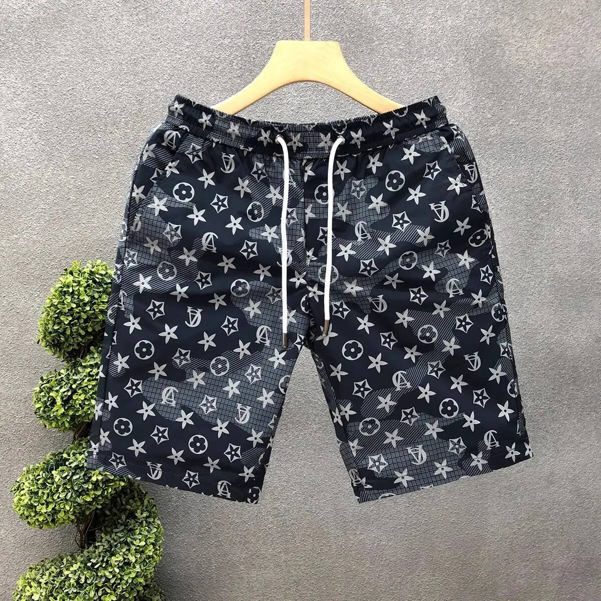 European Station Light Luxury Trend Brand Printed Shorts Men's Summer Thin Fashion Casual Five-Point Straight Beach Pants