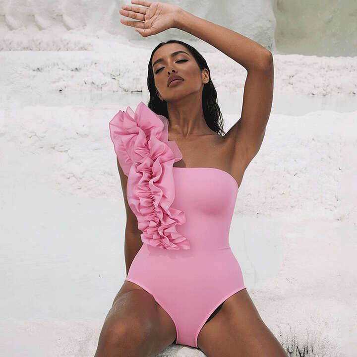 Maillot de bain Swimsuit Designer swimsuit women New European and American Swimwear Pink One-Shoulder Ruffle One-Piece Swi