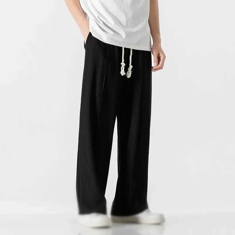 White Solid Mens Wide Leg Casual Pants Fashion Japanese Style Man Trousers Baggy Large Size Male Pants Clothing M260328