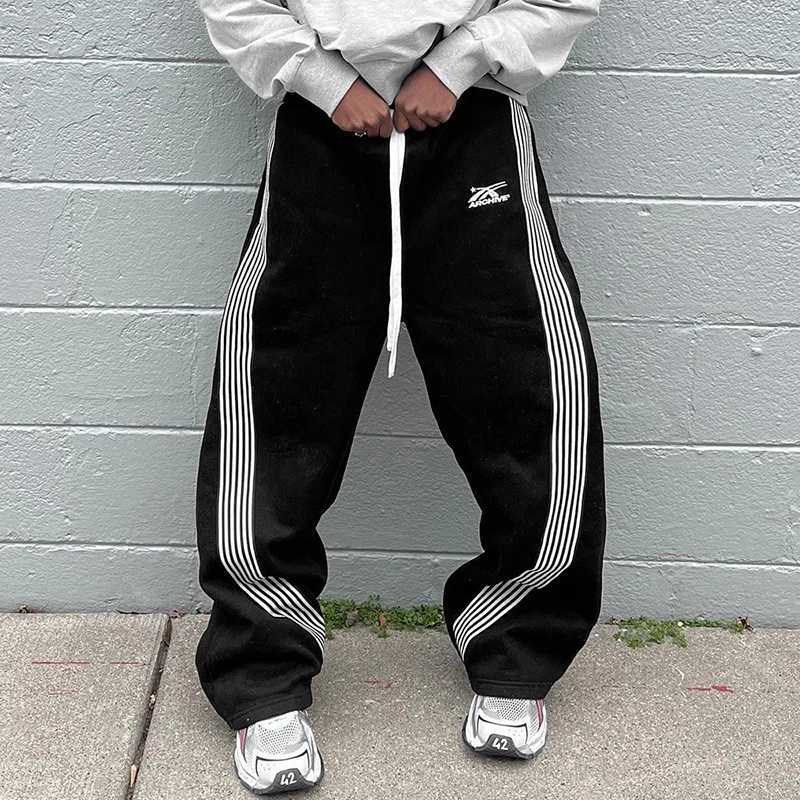 Hip-Hop Streetwear Pant Men Casual Striped Sweatpants Spring Autumn Couple Baggy Elastic Waist Jogging Trousers High Street Pant M260328