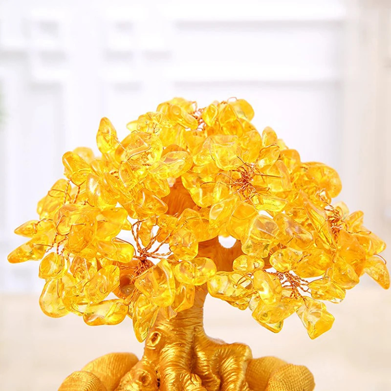 1PC Lucky Tree Wealth Yellow Crystal Tree Natural Money Tree Ornaments Bonsai Style Wealth Luck Feng Shui Ornaments Craft 260317