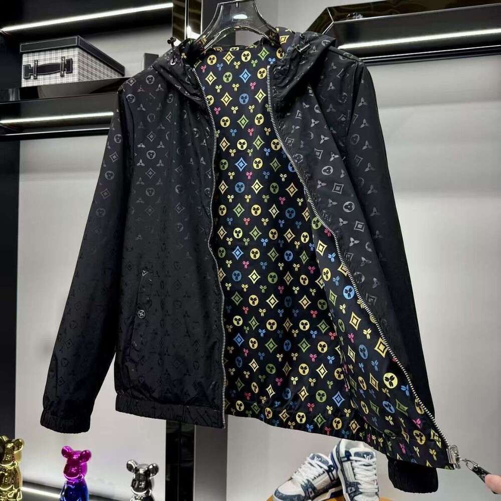 Men Full Print Trendy Fashion Hooded Jacket Spring Autumn New Casual Slim Fit Stylish Coat