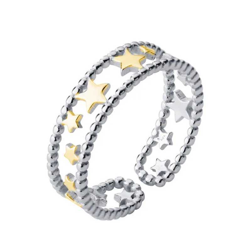 New Arrival Fashion Double-layer Five-pointed Star 925 Sterling Silver Jewelry Exquisite Galaxy Personality Opening Rings R243 H260328