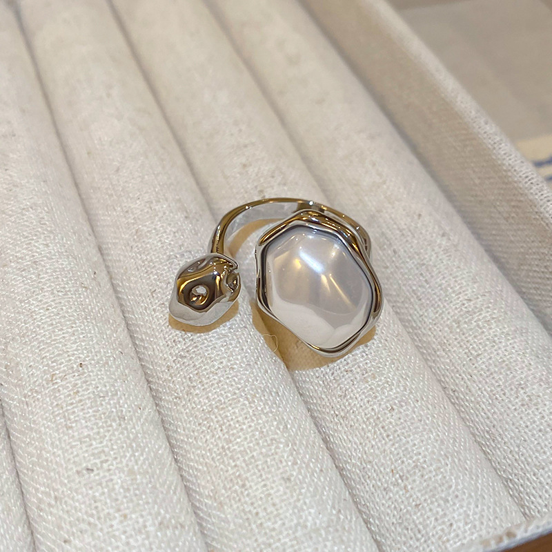 Real Gold Plated Irregular Round Oval Pearl Open Light Luxury Style French Fashion Index Finger Ring - view 5