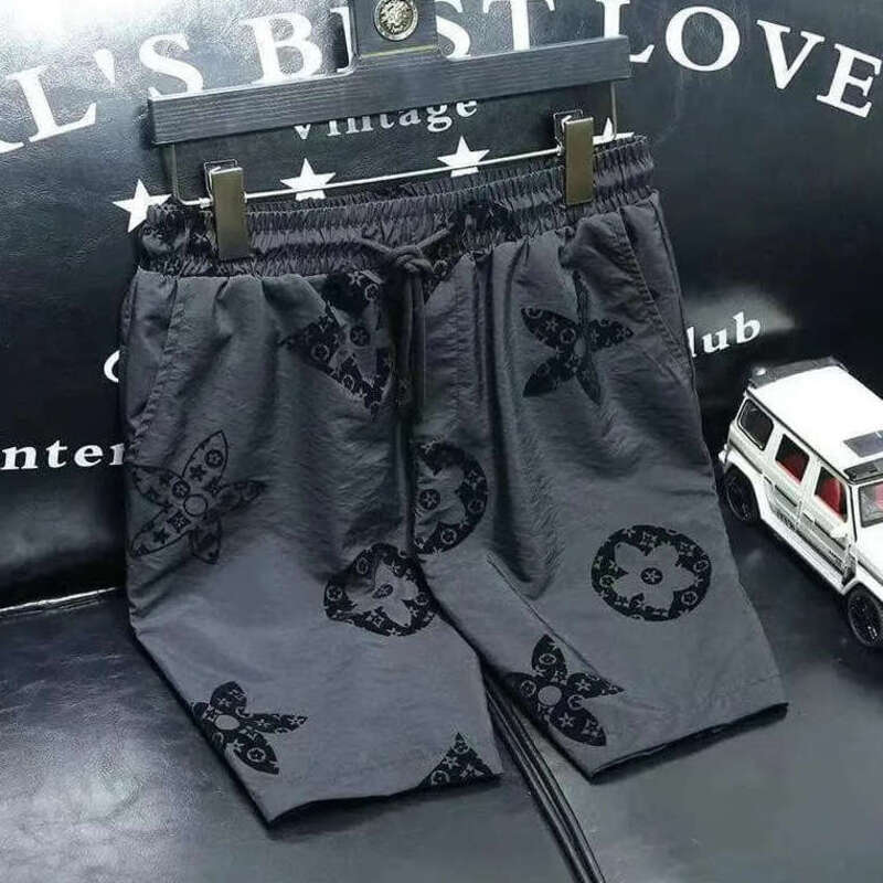 Men's Shorts Summer Shorts Trendy Flocked Floral Casual Dark Base With Flocked Floral Pattern Elastic Drawstring Waist Fits All Waist Sizes Daily