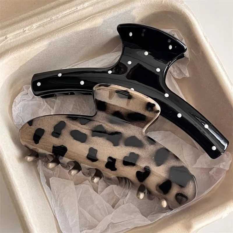 2Pcs Vintage Large Leopard Print Polka Point Arc Hair Claw Clip Elegant Ponytail Clip Hairpin Hairgirp Autumn Winter headwear H260328