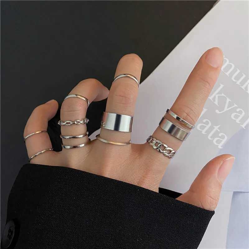 10Pcs Punk Simple Rings Set Silver Color Geometric Hollw Wide Ring Set Womens Vintage Joint Hiphop Finger Rings Jewelry H260328