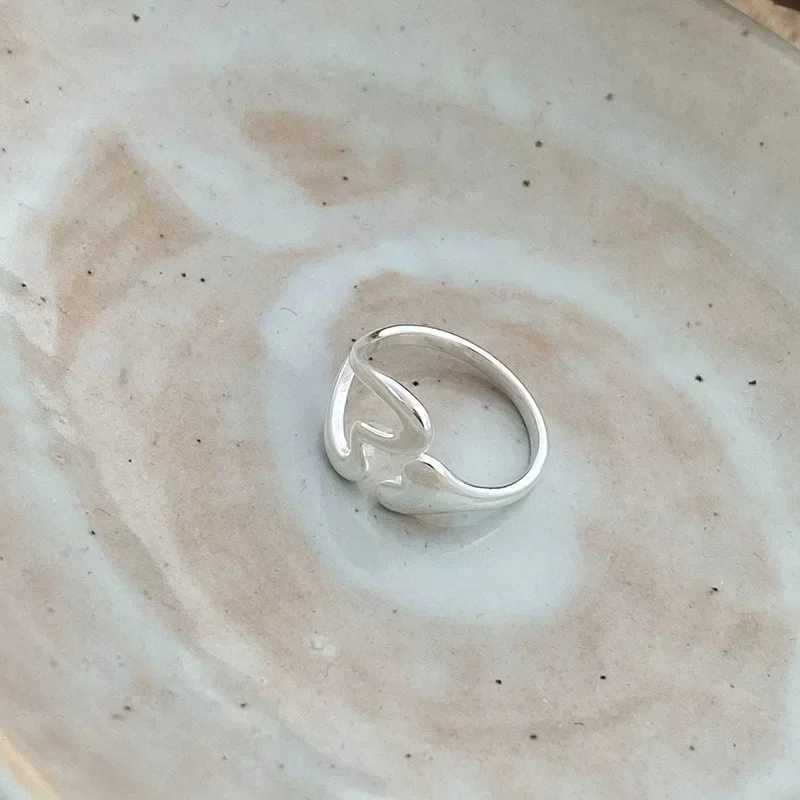 Real 925 Sterling Silver Hollow Heart Opening Adjustable Rings for Women Cute Fine Jewelry Minimalist Asymmetric Accessories H260328