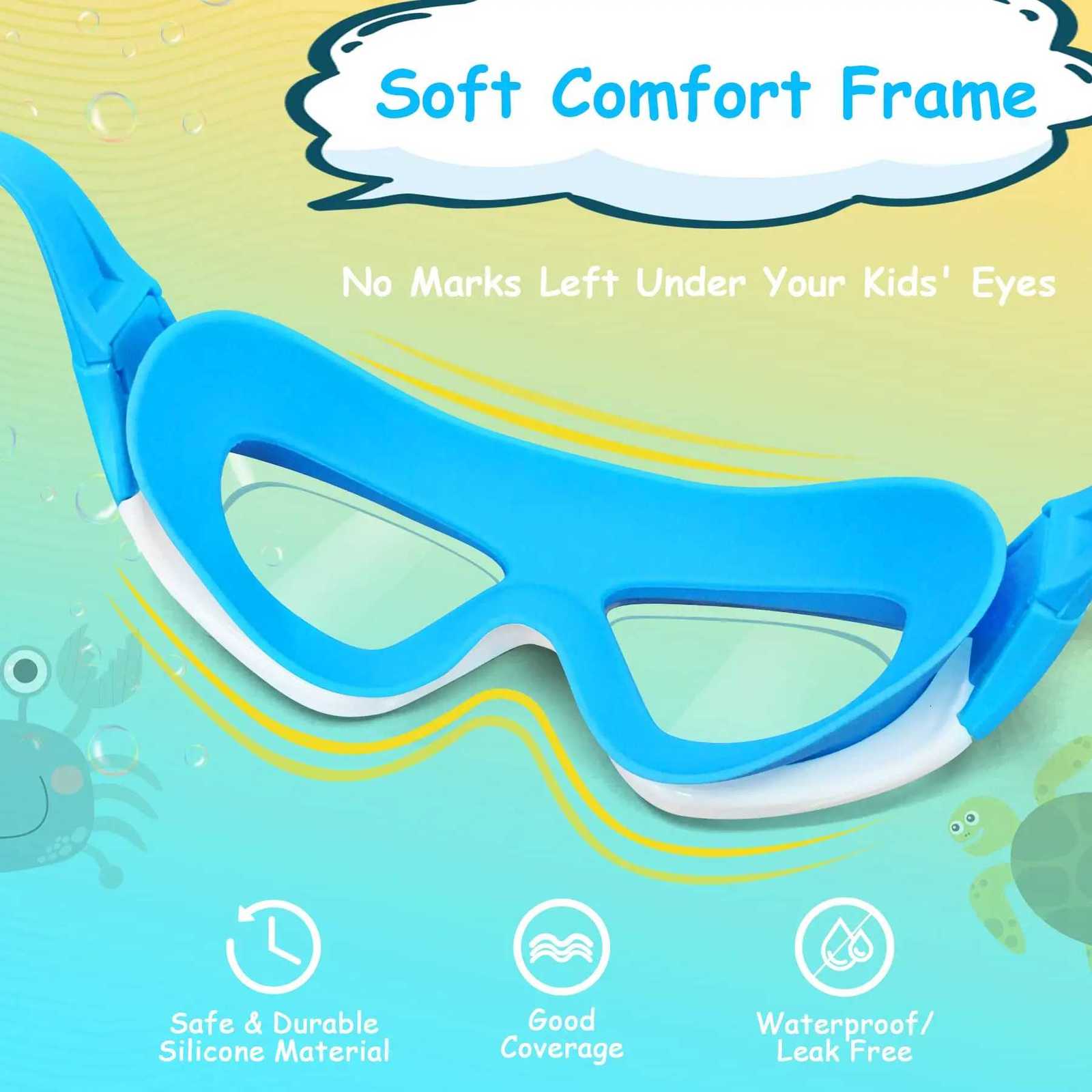 High-definition Childrens Waterproof And Anti Fog Swimming Large Frame Glasses Convenient Goggles Silicone Connected Earplugs Z260328