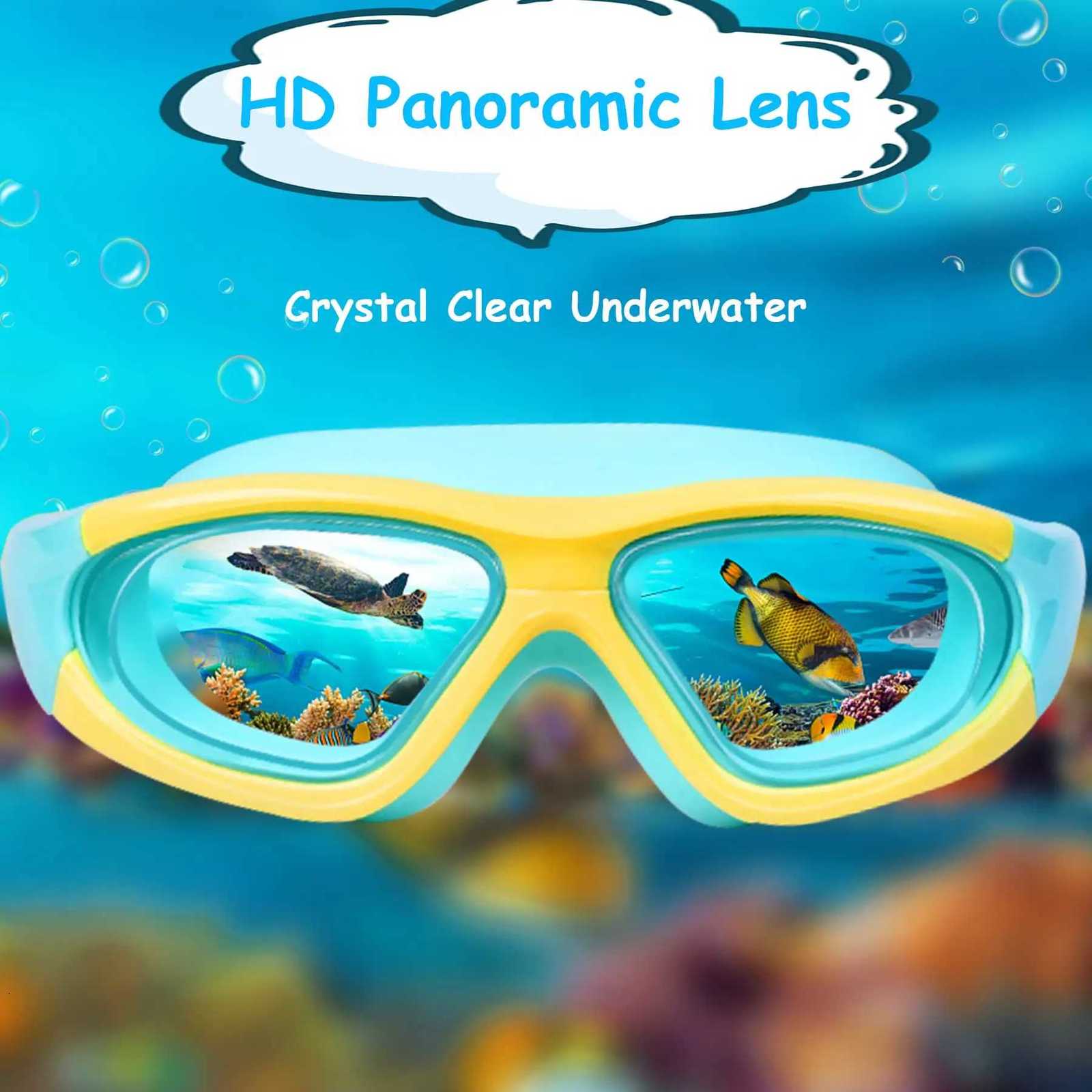 High-definition Childrens Waterproof And Anti Fog Swimming Large Frame Glasses Convenient Goggles Silicone Connected Earplugs Z260328