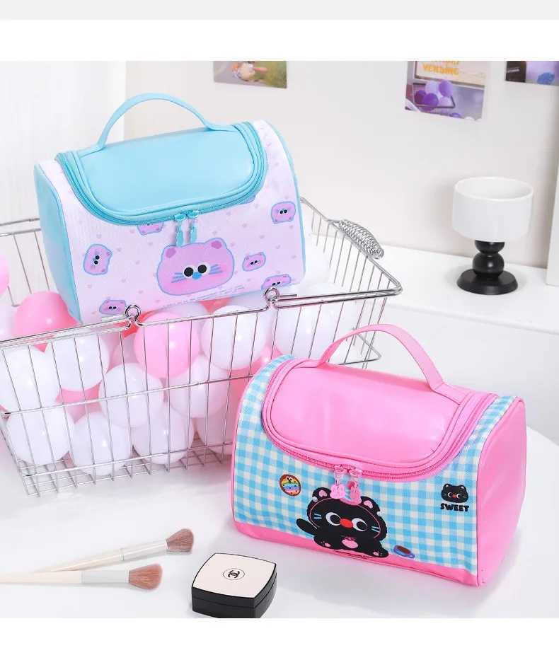 Customizable Cartoon Color Block Handheld Cosmetic Bag Large Capacity Portable Travel Cute Storage Wash Skincare Organizer D260328