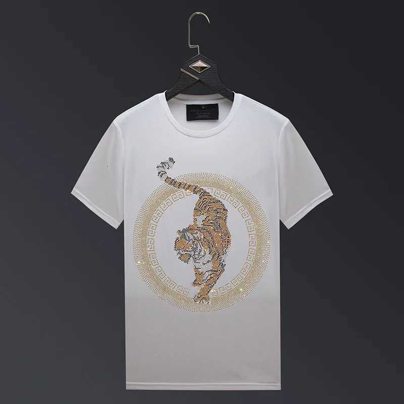 2025 Tiger Rhinestones Mens T Shirts Streetwear Fashion Man Clothes Slim Modal Cotton O Neck Short Sleeve T-shirts Plus Size 6XL C260326