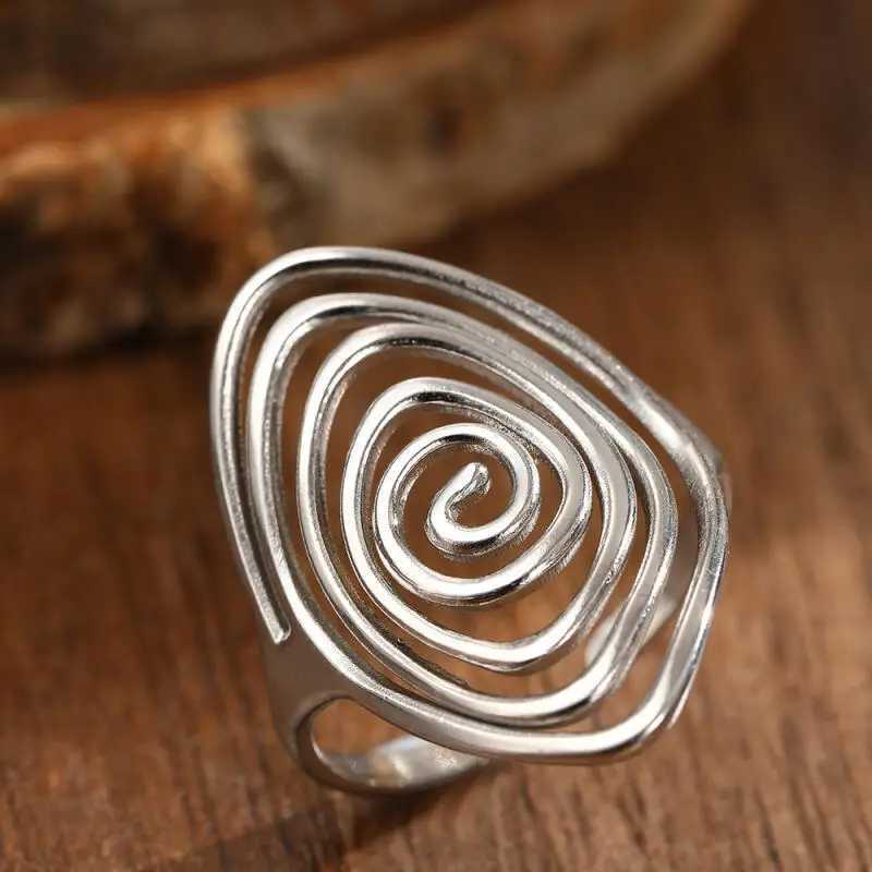Stainless Steel Geometric Spiral Line Open Ring for Women Men Boho Exggerated Adjustable Oval Large Ring Holiday Jewelry Gifts H260328