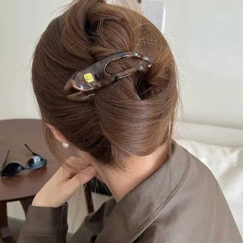 Retro Korean Acrylic Leopard Print Flat Hair Claw Clips Lazy Style Large Long-Shape Hair Pin Hair Accessories Headwear for Women H260328