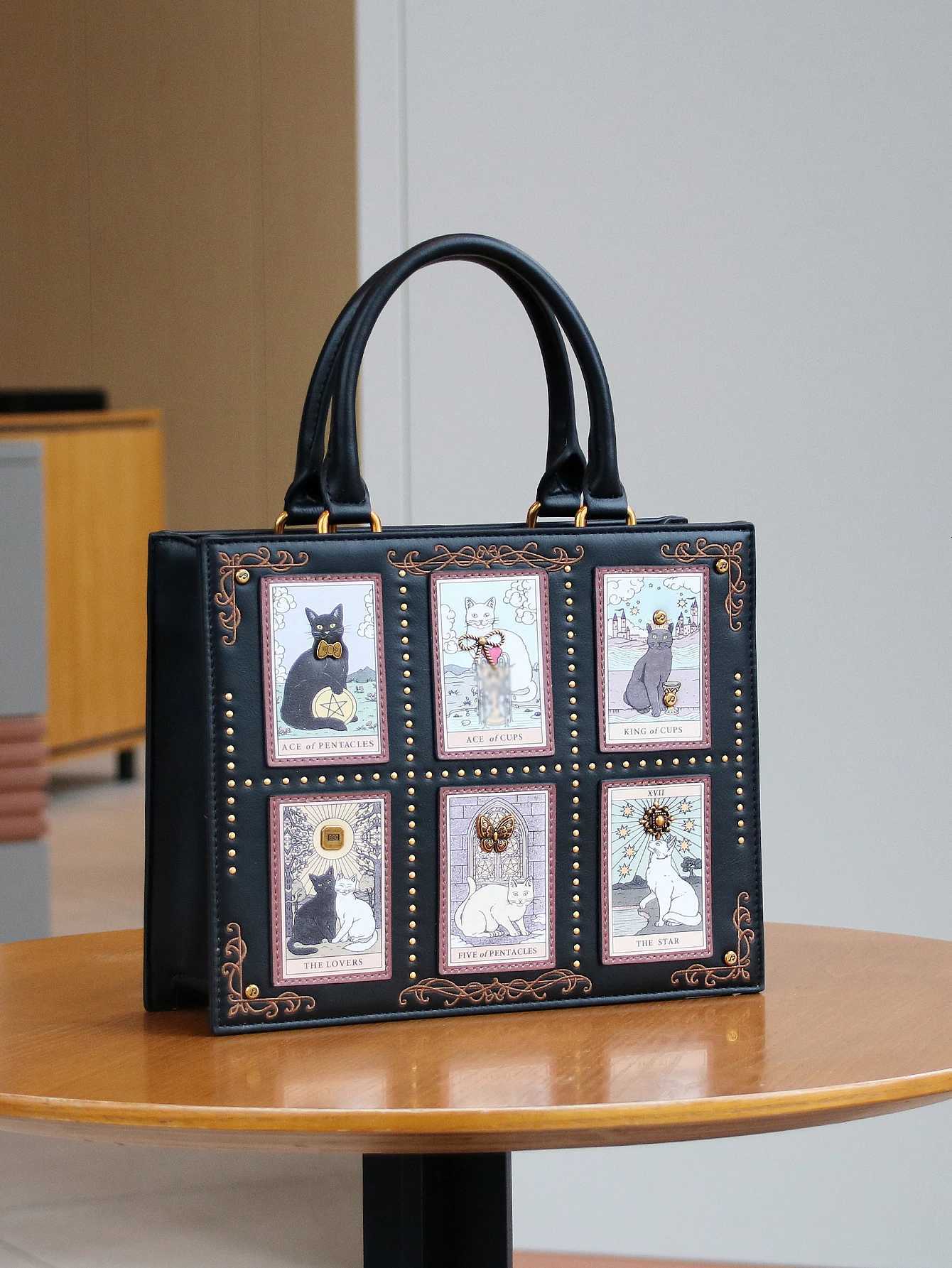 2025 High-end fashion summer new handbag female bag niche design Tarot tile tote bag large capacity Y2K cute cat bag strange win C260327