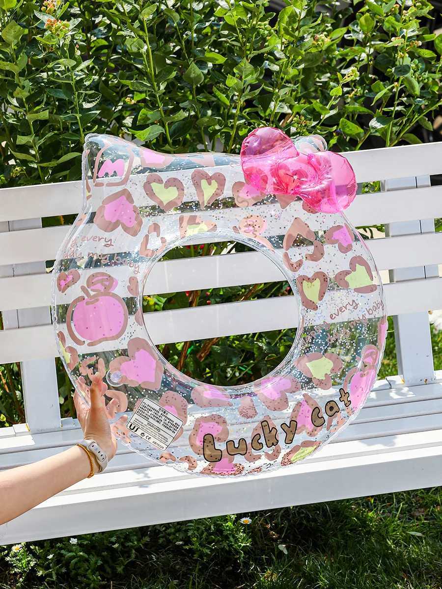 Swimming Circle Transparent Swimming Circle Cartoon Cat Swimming Circle Childrens Seat Ring Lifeguard Ring Z260328
