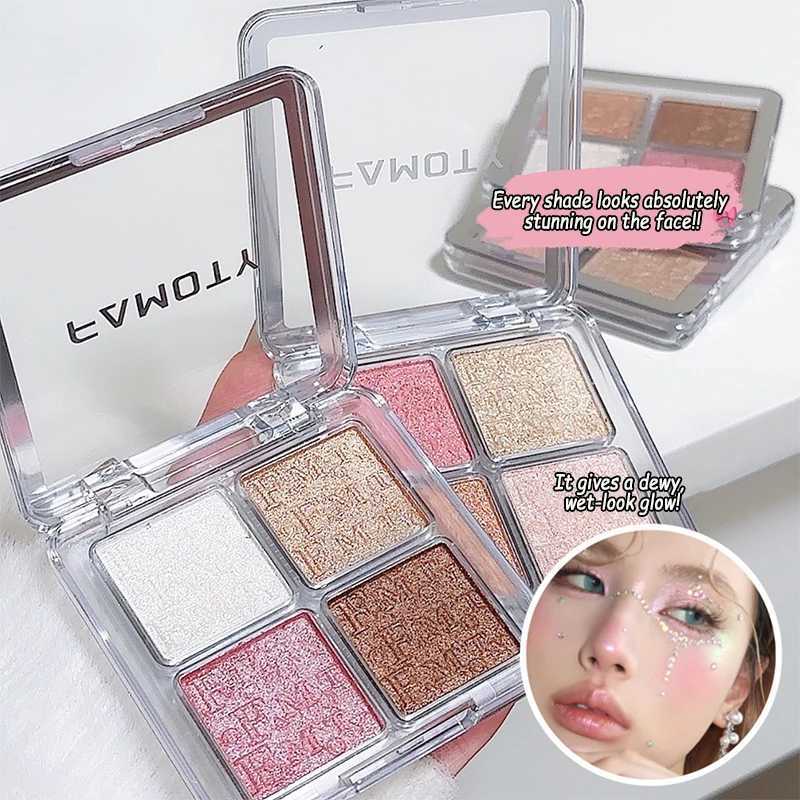 4 Color Highlighter Contour Palette Shimmer Glow Powder Brighten Skin Tone Stereoscopic Face Makeup Long Lasting Waterproof H260328