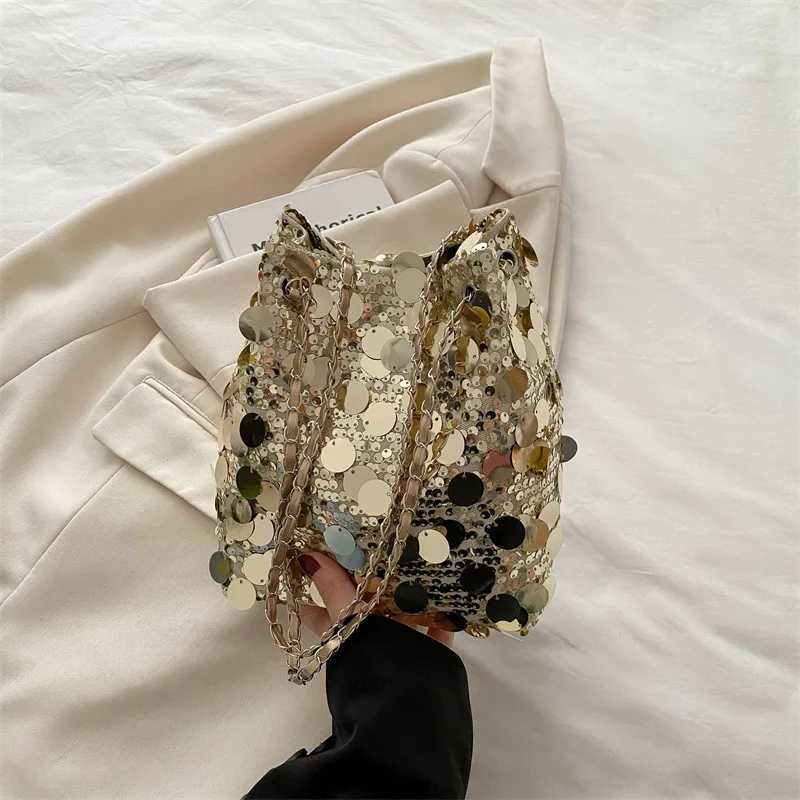 Party Elegant Sequin Shiny Evening Banquet Bag for Women Fashion Shoulder Bag Handheld Large Capacity Crossbody Bag with Chain C260327