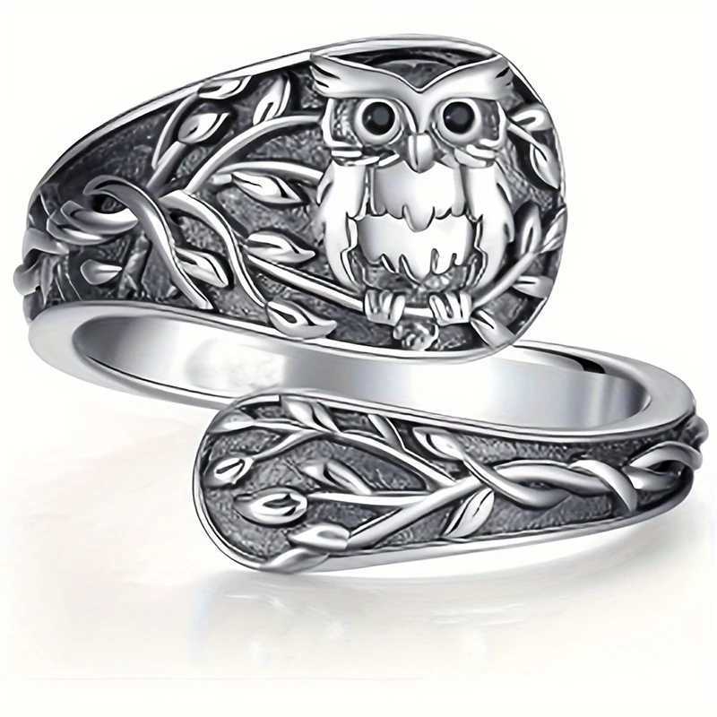 Huitan Anti Silver Color Eagle Floral Open Rings for Women Vintage Hawk Animal Adjustable Ring Punk Hip Hop Style Daily Jewelry H260328