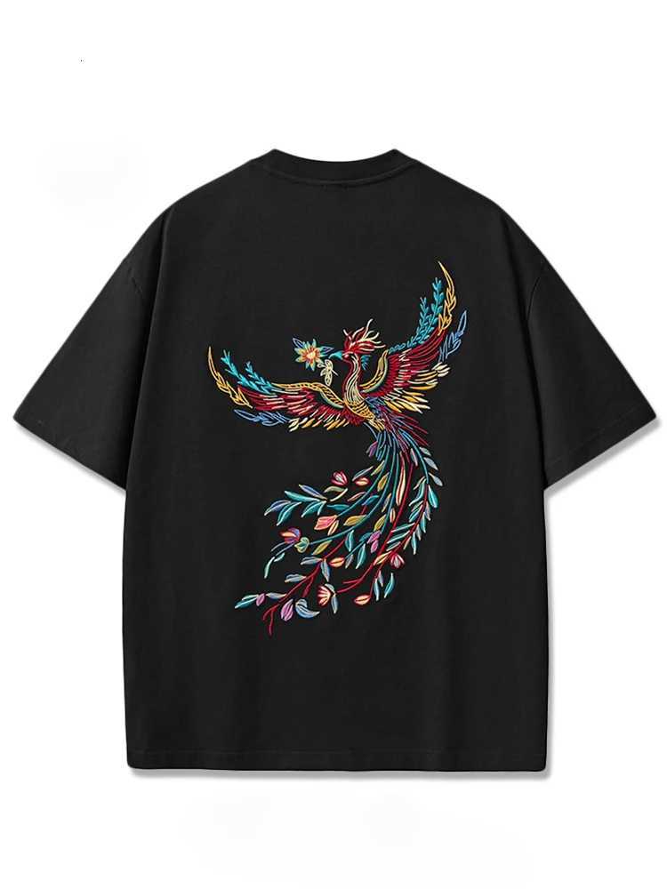 Embroidery T Shirt Men Phoenix Vintage Graphic Tees Harajuku Cotton Short Sleeve Chinese Hip Hop T Shirt Women Summer Fashion C260326