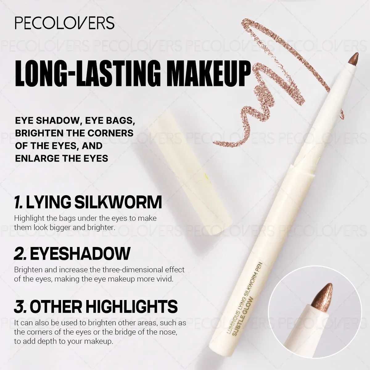 1PC 2-in-1 Multicolor Eyeshadow Highlighter Pen - Pearlescent Glitter Finish Waterproof Vivid Pigment Long-Wearing H260328