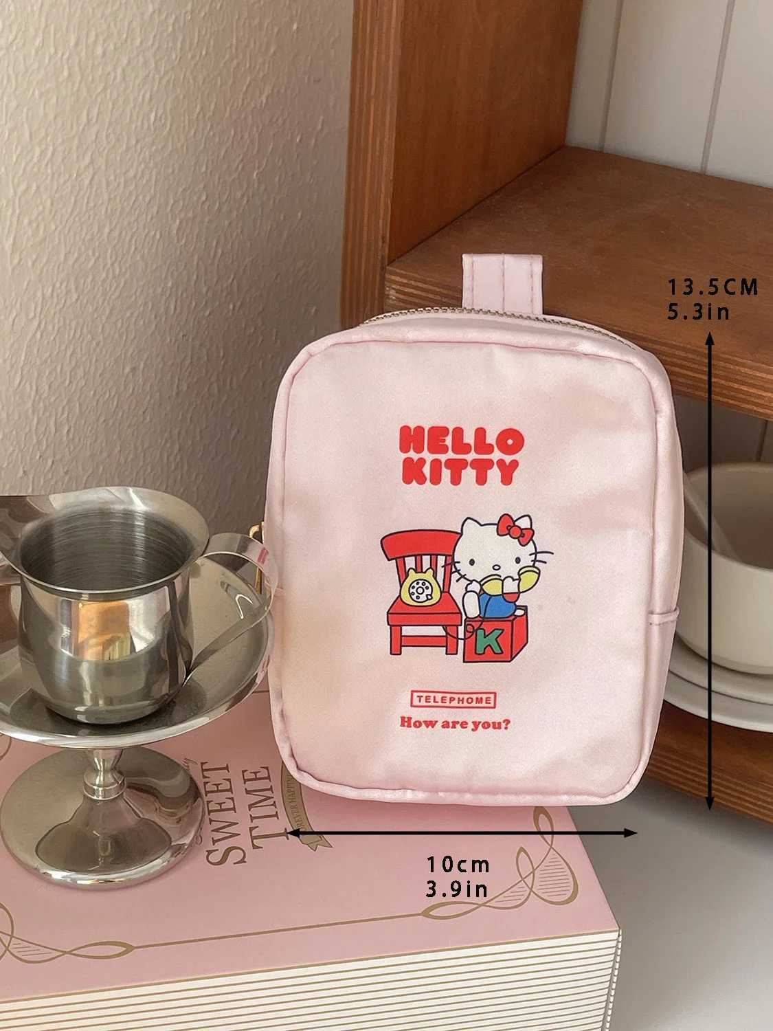 Fashion Cute Hello Kitty Pink Cartoon Makeup Bag Travel Portable Handheld Toiletry Bag Cosmetics Storage Bag Girl Birthday Gifts D260328