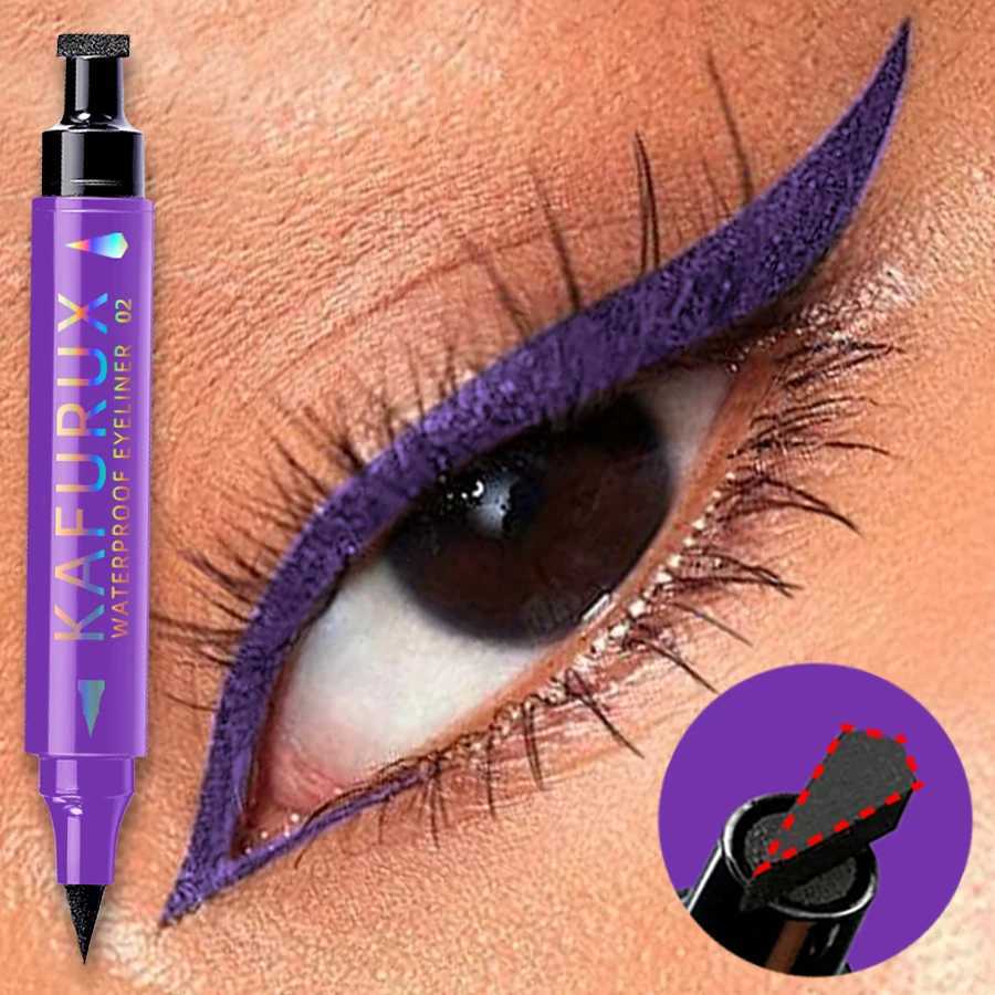 3 Color 2 IN 1 Seal Stamp Eyeliner Pen Waterproof Black Purple Blue Liquid Eye Liner Pencil Eyes Korean Makeup Gifts Cosmetic H260328