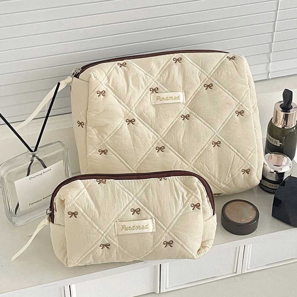 Fashion Brown Bow Cake Women Makeup Zipper Bag Large Capacity Tote Organizer Toiletry Cosmetic Pouch Ladies Make Up Handbag D260328