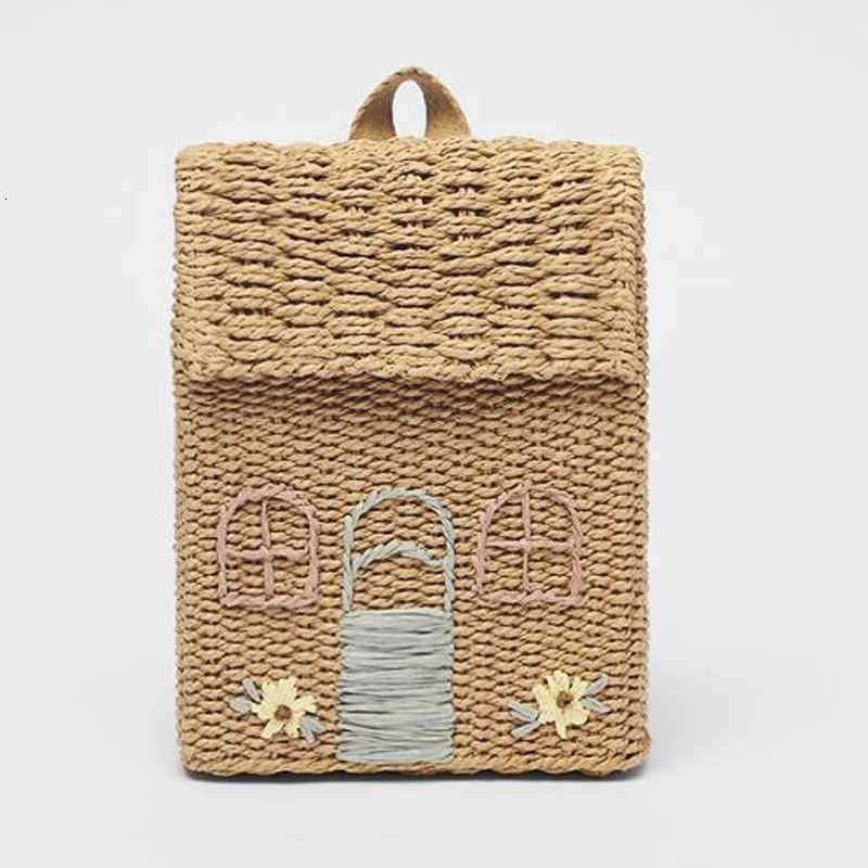 Double Shoulder StrAW Woven Bag Backpack StrAW Woven Bag Student School Bag Personality Hand Carrying Woven Backpack C260327