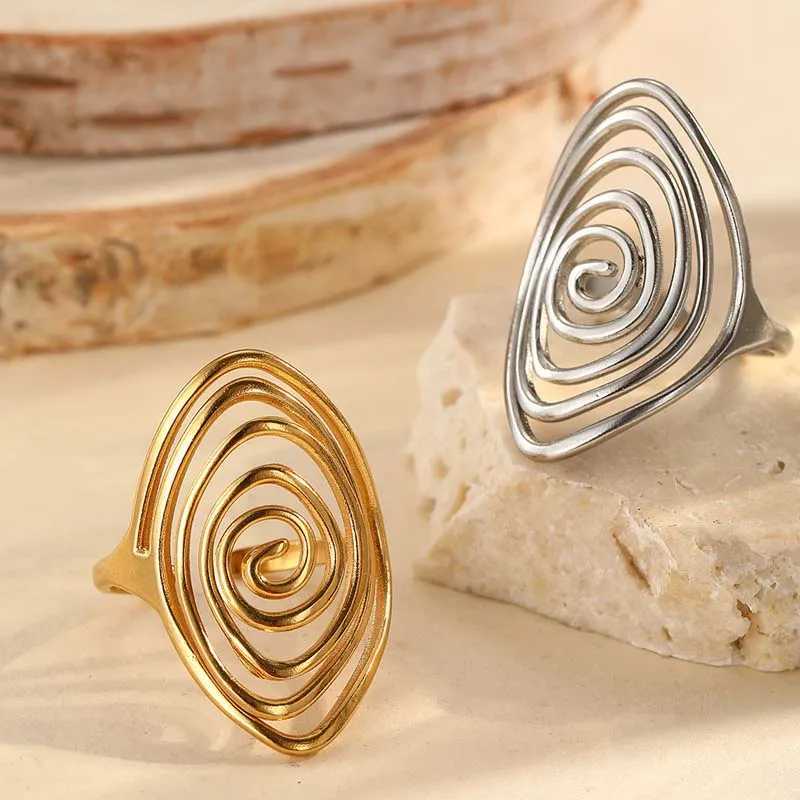 Stainless Steel Geometric Spiral Line Open Rings for Women Men Vintage Metal Adjustable Finger Rings Couple Jewelry Gifts H260328
