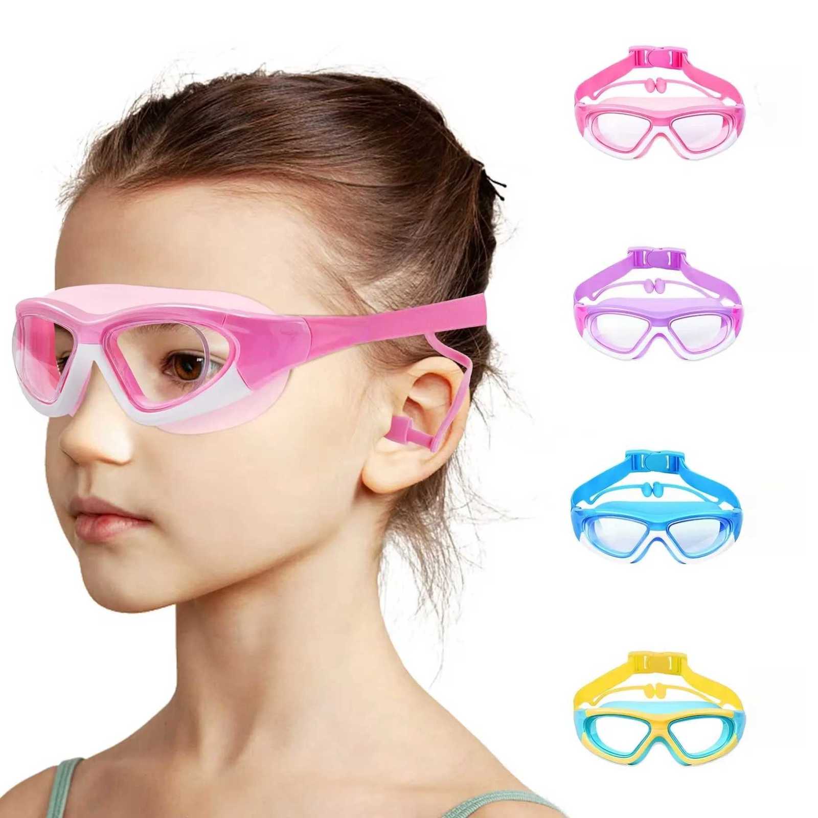 High-definition Childrens Waterproof And Anti Fog Swimming Large Frame Glasses Convenient Goggles Silicone Connected Earplugs Z260328