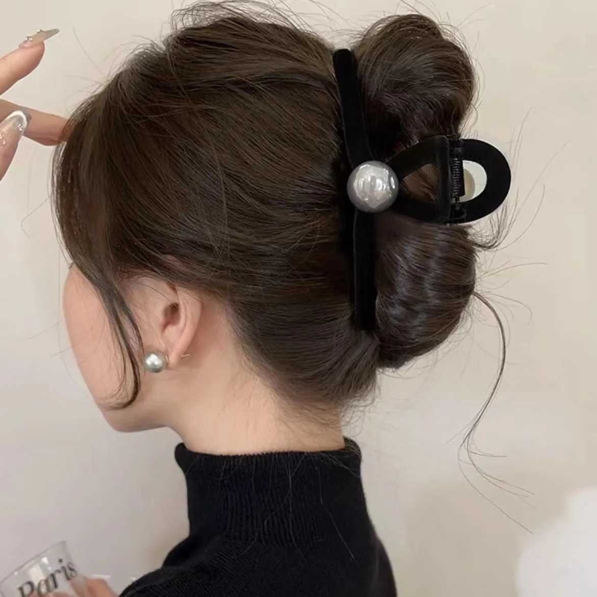 Vintage Pearl Black Hair Claws For Women Girls Temperament Hair Ornament Simple Hair Clips Hairpin Fashion Hair Accessories H260328