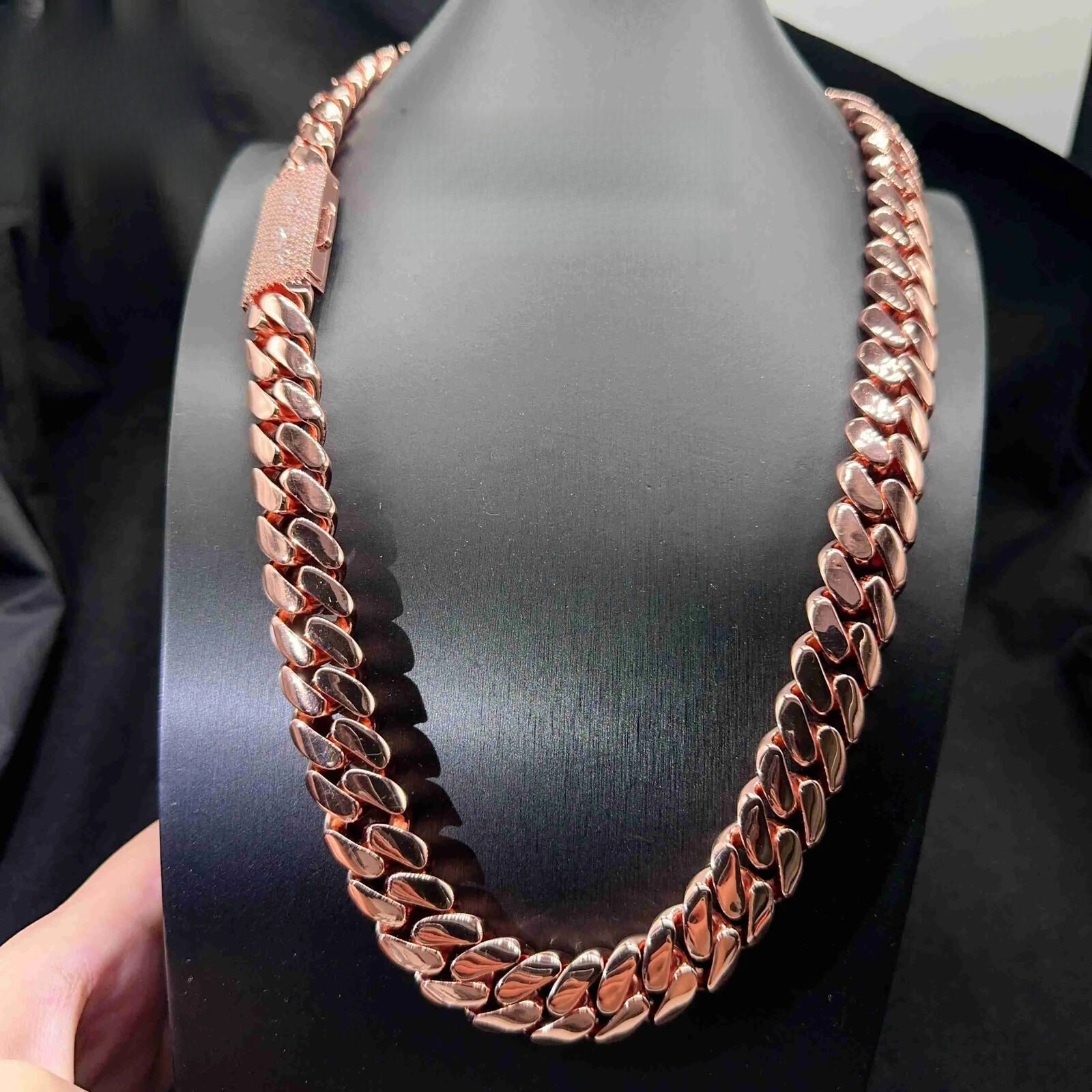 16MM Width Sterling Silver 925 VVS Moissanite Diamond Lock Hip Hop Real Gold Plated Plain Cuban Link Chain